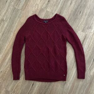 AMERICAN EAGLE Burgundy Wine Chunky Diamond Knit Sweater